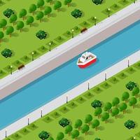 Isometric modern modern city with water river embankment vector