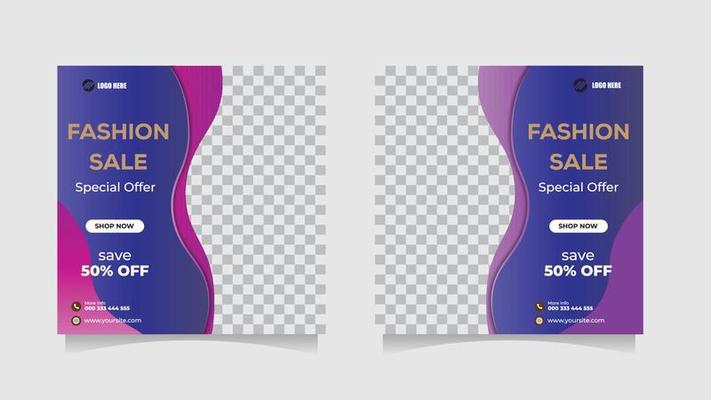 Fashion sale social media post design square web template. Modern web template for business promotion. Colorful web template for fashion sale promotion.