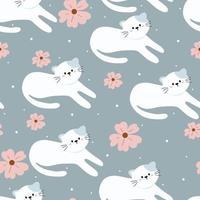 seamless pattern hand drawing cat and flower. for kids wallpaper, fabric print, textile, gift wrap paper