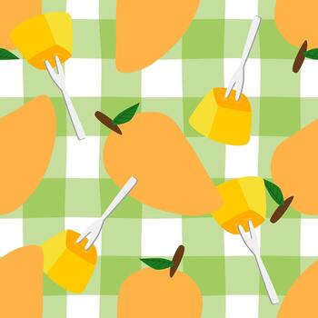 patrón sin costuras con mango. fondo transparente patrón escocés. vector de fruta patrón sin fisuras para la decoración.