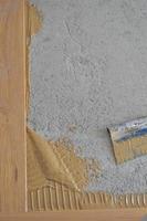 Construction of a wooden floor in a building site photo