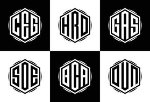 Set of creative hexagonal monogram logo template vector