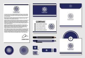 Creative initial A R K monogram logo design with stationery template vector