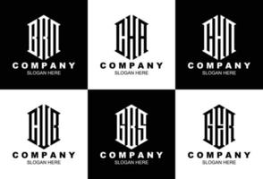 Set of creative three letter hexagon monogram logo template