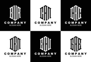 Set of creative three letter hexagon monogram logo template