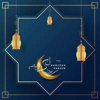 Ramadan Kareem arabic calligraphy with blue moon vector illustration