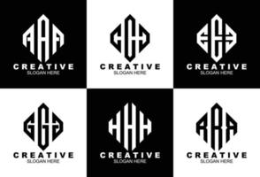 Set of creative hexagonal monogram logo template vector