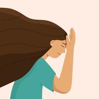 Frustrated exhausted woman touching her forehead vector