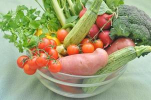 Vegetables and fruit on a supermarket shelf photo