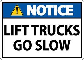 Notice Lift Trucks Go Slow Sign On White Background vector