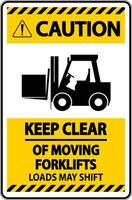 Caution Keep Clear of Moving Forklifts Sign On White Background vector