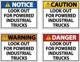 Precaución, busque señales de camiones sobre fondo blanco. vector