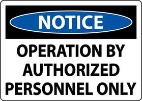 Notice Operation By Authorized Only Sign On White Background vector