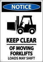 Notice Keep Clear of Moving Forklifts Sign On White Background vector