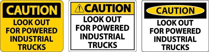 Precaución, busque señales de camiones sobre fondo blanco. vector