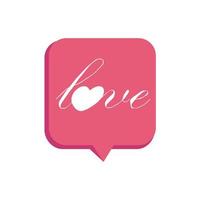 Vector illustration of heart inside bubble chat icon. Red speech bubble with heart. Happy Valentine's day, simple love icon symbol. Greeting card design for web, email, social media, banner.