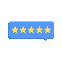 Vector illustration of customer review notification icon. Speech bubble with five stars rating and review, positive feedback. Customer service, user experience, social media and digital marketing