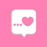 Vector illustration of heart inside bubble chat icon. Speech bubble with heart. Happy Valentine's day, simple love icon symbol. Greeting card design for web, email, social media, banner template.