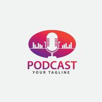 Podcast Modern Logo Vector with Red Background. Vector isolated
