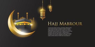 Hajj Mabrour background with Crescent, Lantern and Kaaba. Vector