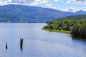 Beautiful mountain and seascape in Norway. Fjords river forest nature. photo