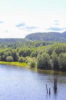 hermosa montaña y paisaje marino en Noruega. fiordos río bosque naturaleza. foto