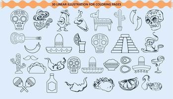 Cinco de Mayo Elements and Characters Coloring Book Pages 2022 vector