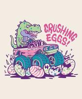 camiseta dinosaurio chocando huevos de pascua 2022 vector