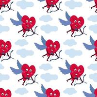 Seamless pattern with cute characters hearts. vector