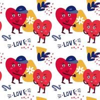 Seamless pattern with cute characters hearts. vector