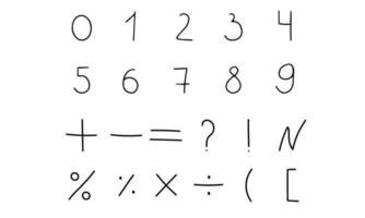 Numbers and mathematical signs and symbols. Handwritten. vector elements for design