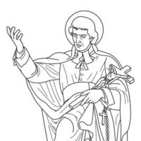 Saint Louis Marie Grignion de Montfort Vector Illustration Outline Monochrome