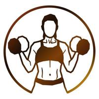 Female Working Out. Exercising with Dumbbel. Logotype.