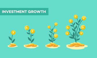illustration of investing money. Money tree plants that grow and develop from financial investment. The concept of growing profits in investing graphic resources.