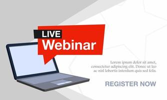 Vector illustration of a webinar with a laptop. Suitable for online seminar banner poster templates, remote classes and online training courses. Background banner concept for webinar presentation.