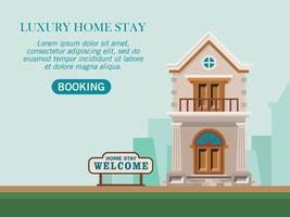 Vector illustration of a home stay with a classic style suitable for web page templates. Promotions and offers from luxury property. the setting of a web page that sells real estate and mortgages.