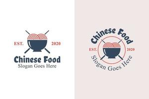 diseño de logotipo de comida china retro vintage. logotipo de fideos y mie ramen con dos versiones vector