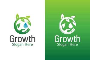 natural leaf care and water drop ecology logo. fresh olive oil drop, green logo friendly. growth symbol vector