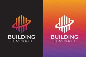 modern line art building property logo, apartment, real estate, hotel. fin tech logo vector