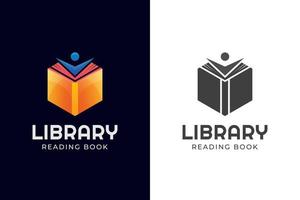 aprendizaje y gente feliz leyendo libro diseño de logotipo degradado vector