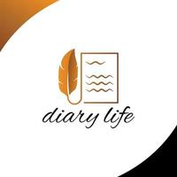 diary life or story life logo. quill signature, feather pen ink logo symbol vector