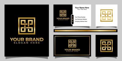 Abstract letter dp luxury logo with square element and business card design template vector