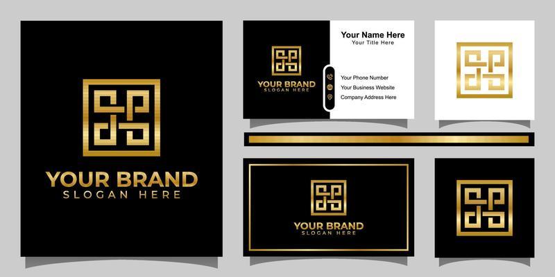 Abstract letter dp luxury logo with square element and business card design template