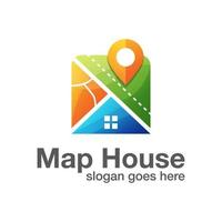 ubicación de la casa con el logotipo de la casa y el marcador de mapa. inmobiliaria con diseño de logotipo pin vector