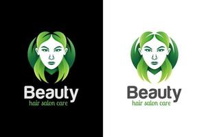 mujer de belleza natural con logo de hoja. el logotipo femenino se puede utilizar en spa, salón, cuidado de la belleza, cosméticos, etc.