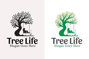 nature tree of life logo design inspiration. tree care and people design with black version vector