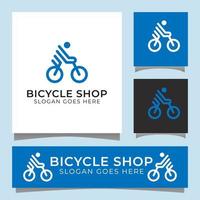 tienda de bicicletas de estilo de arte de línea y diseño de logotipo deportivo con diseño de identidad vector