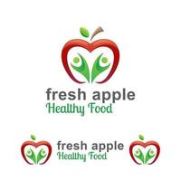 manzana fresca con diseño de logotipo de personas sanas vector