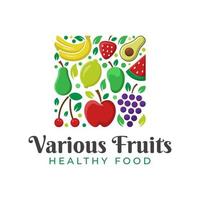 diseño de logotipo de fruta fresca natural y varias frutas vector