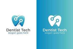 logotipo de tecnología de clínica dental de color moderno con dos versiones vector